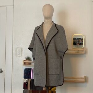 Zara Woman Grey Capelet Wool Blend Collar Trim Pockets M